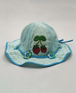 Kid-O-World Strawberry Embroidered And Flower Applique Hat - Blue