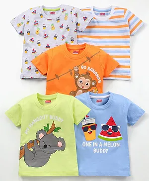 Babyhug Half Sleeves T-Shirts Multi Print Pack of 5 - Multicolor