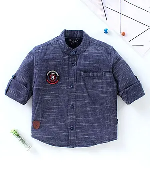 Trendy Cart Full Sleeves Patch Detailed Shirt - Blue