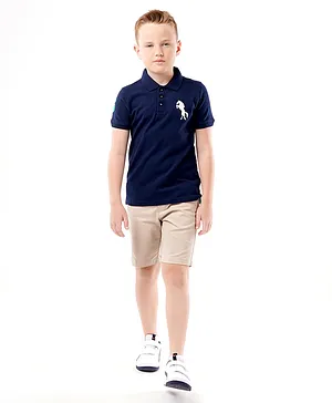 Primo Gino Half Sleeves Pique Polo T-shirt with Embroidery - Navy Blue