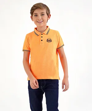 Primo Gino Half Sleeves Pique Polo T-Shirt HD Logo Print - Fluorescent Orange
