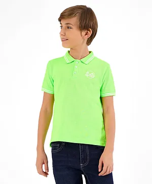 Primo Gino Half Sleeves Pique Polo T-shirt HD Logo Print - Fluorescent Green