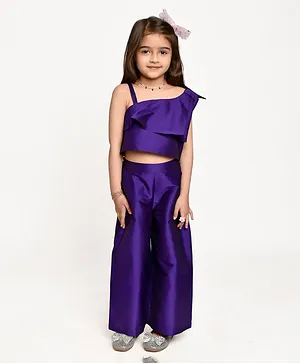 Jelly Jones Sleeveless Silk Ruffle Crop Top & Culotte  Set - Purple