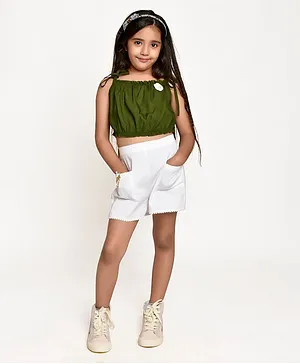 Jelly Jones Sleeveless Flower Embellished Top With  Shorts - Green