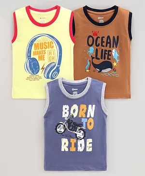 Ohms Sleeveless T-Shirts Placement Print Pack of 3- Multicolor