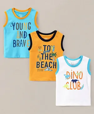OHMS Sleeveless T-Shirts Text Print Pack of 3 - Multicolor