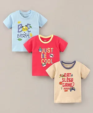 OHMS Half Sleeves T-Shirts Text Print Pack of 3 - Multicolor
