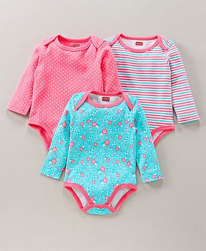 Babyhug Cotton Full Sleeves Onesies Floral Print Pack of 3 - Pink