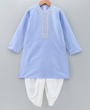 Babyhug Full Sleeves Cotton Zari Kurta and Dhoti Set - Blue