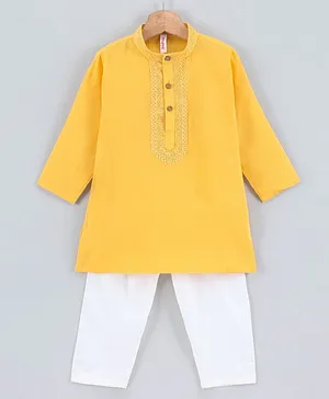 Babyhug Full Sleeves Kurta & Pyjama Set Solid - Yellow White