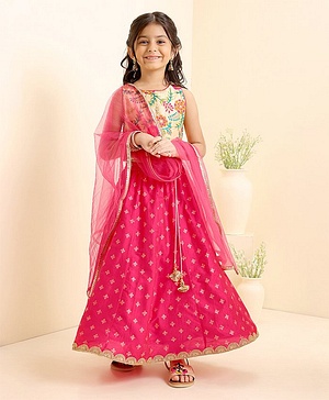 Babyhug Sleeveless Embroidered Choli Lehenga & Dupatta Set - Multicolor
