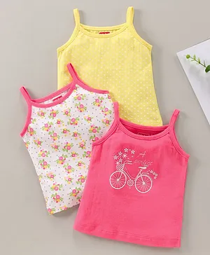 Babyhug 100% Cotton Sleeveless Slips All Over Printed Pack of 3 - Pink Yellow
