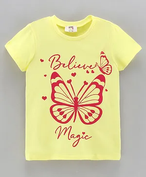 Koton Half Sleeves Top Butterfly & Text Print - Yellow