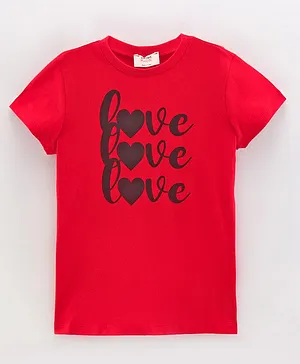 Koton Half Sleeves Cotton T-Shirt Love Print - Red