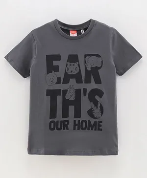 Koton Half Sleeves T-Shirt Animal & Text Print - Grey