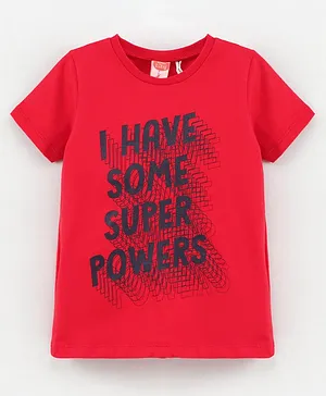 Koton Half Sleeves T Shirt Text Print - Red