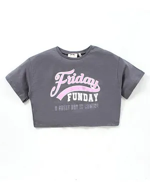 Koton Half Sleeves Top Text Print - Grey