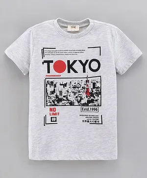 Koton Half Sleeves T-Shirt Tokyo Print - Grey