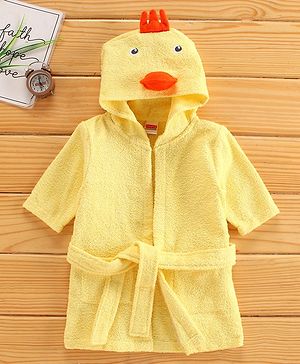 Babyhug Three Fourth Sleeves Hooded Bath Robe Duck Design - Yellow