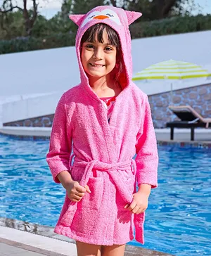 Babyhug Three Fourth Sleeves Hooded Bath Robe Bunny Design - Pink