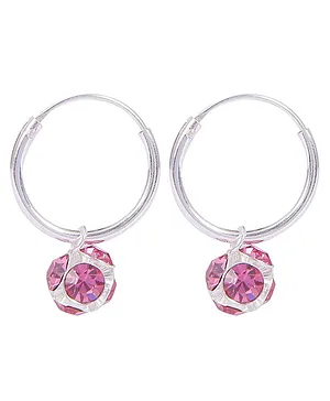 Eloish Pure Sterling Silver Disco Ball Bali Earrings - Pink