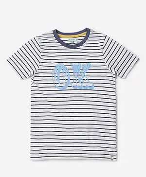 Lilly + Sid Half Sleeves Striped T-Shirt Text Print - Navy