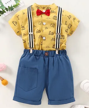 Kookie Kids Half Sleeves Party Set with Suspender & Bow - Yellow