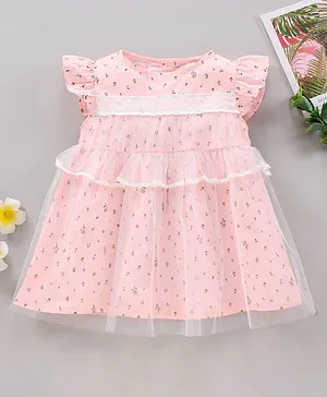 Kookie Kids Flutter Frock With Embroidered Lace - Pink