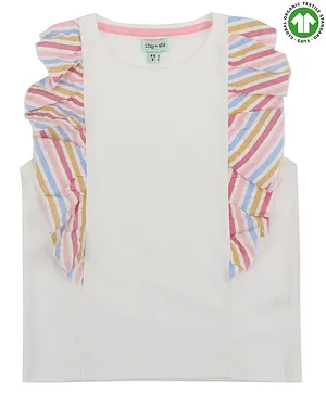 Lilly & Sid Short Frill Sleeves Top with Stripes - White