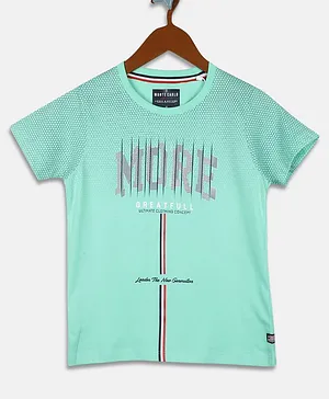 Monte Carlo Half Sleeves More Greatful Triple Colour Middle Striped & Honeycomb Printed Tee - Sea Green