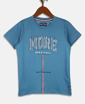 Monte Carlo Half Sleeves More Greatful Triple Colour Middle Striped & Honeycomb Printed Tee - Stone Blue