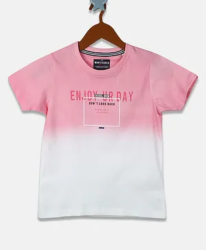 Monte Carlo Half Sleeves Enjoy Your Day Print Ombre Detail T Shirt - Pink