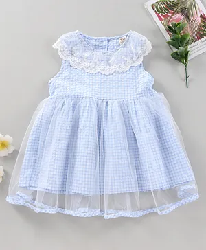 Kookie Kids Sleeveless Frock with Lace Detailing - Blue