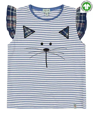 Lilly & Sid Short Sleeves Top Cat Print - Blue