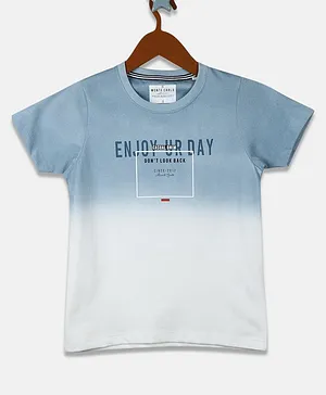 Monte Carlo Half Sleeves Enjoy Your Day Print Ombre Detail T Shirt - Blue