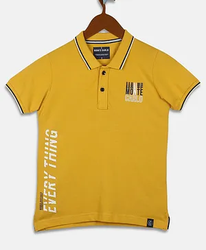 Monte Carlo Half Sleeves Every Thing Text Placement Print Polo Tee - Mustard Yellow
