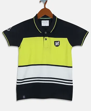 Monte Carlo Half Sleeves Color Blocked & Striped Polo Tee - Yellow & Navy