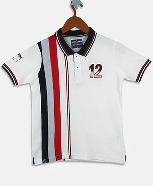 Monte Carlo Half Sleeves Placement Striped Polo Tee - Off White