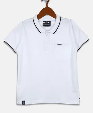 Monte Carlo Half Sleeves With Front Button Closure & Side Pocket Solid Tee - White