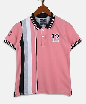 Monte Carlo Half Sleeves Placement Striped Polo Tee - Pink