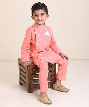 Babyoye 100% Cotton Full Sleeves Kurta Pajama Set Embroidered - Pink