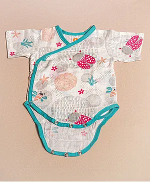 Ooka Baby Half Sleeves Muslin Cotton Onesie Ladybird Print - White