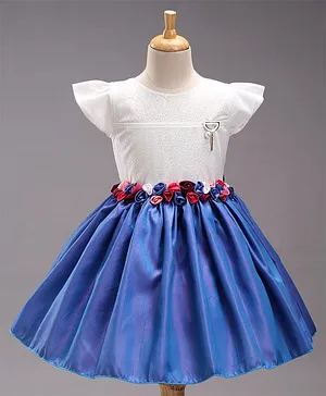 Enfance Core Rose Flower Applique Party Dress - Blue