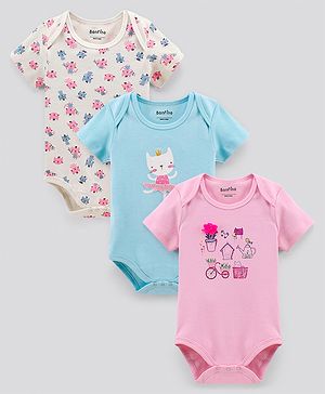 Bonfino Cotton Half Sleeves Onesie Printed Pack of 3- Multicolor