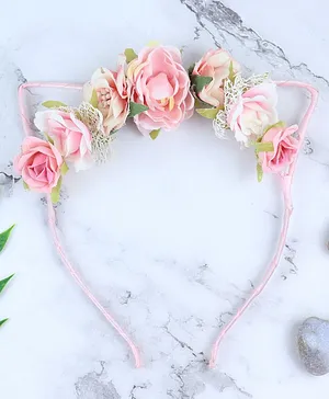 Asthetika Floral Embellished Hair Band With Cat Ears - Baby Pink