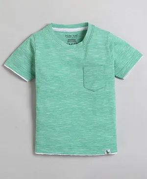 Polka Tots 100% Cotton Half Sleeves Weave Print T Shirt With Pocket - Green