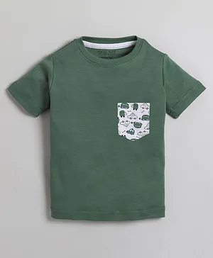Polka Tots Half Sleeves T Shirt With Vehicle Print Pocket - Green