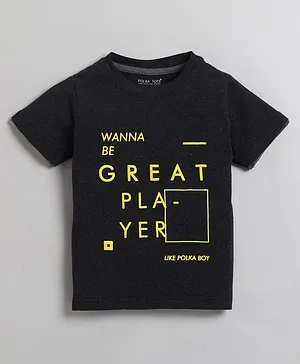 Polka Tots Half Sleeves T Shirt Great Player Print - Black
