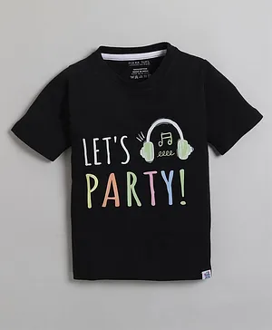 Polka Tots Half Sleeves T Shirt Lets Party Print - Black