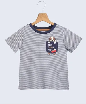 Beebay Half Sleeves Dog Embroidered Pocket T Shirt - Blue